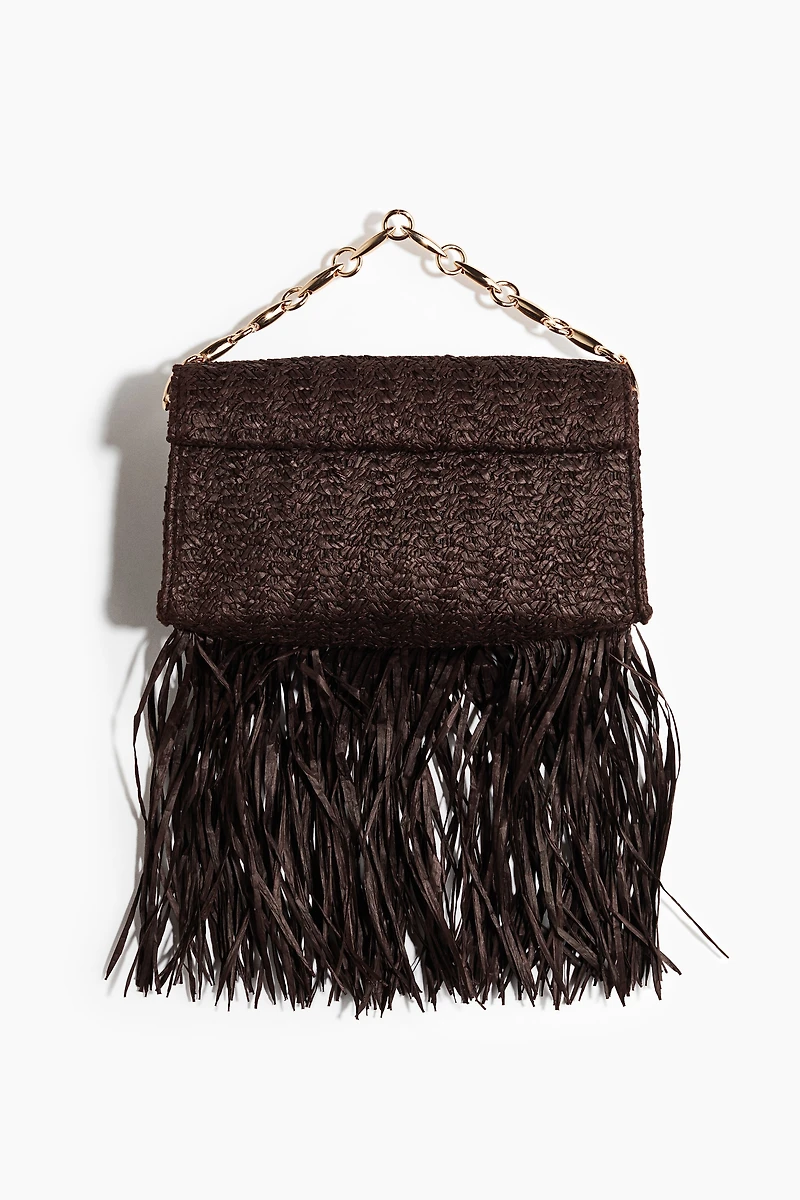 Straw Clutch Bag with Fringe