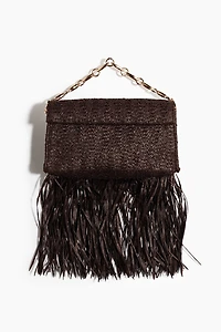 Straw Clutch Bag with Fringe