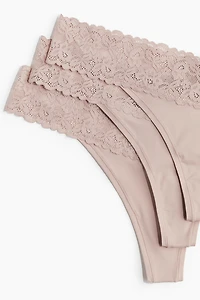3-Pack Microfiber and Lace Thong Briefs