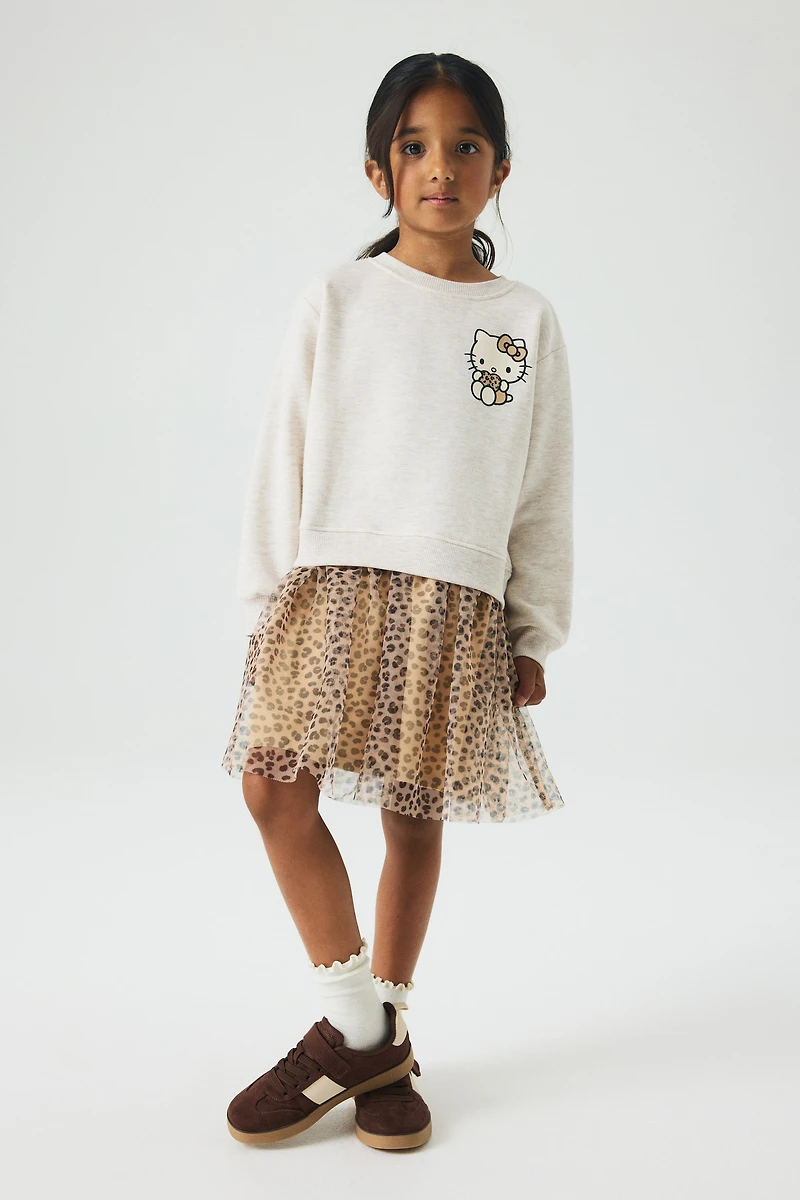 Printed Sweatshirt Dress with Tulle Skirt
