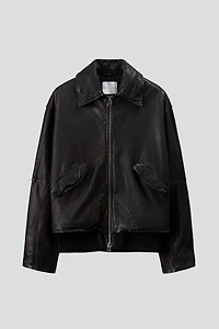 Loose-Fit Leather Aviator Jacket