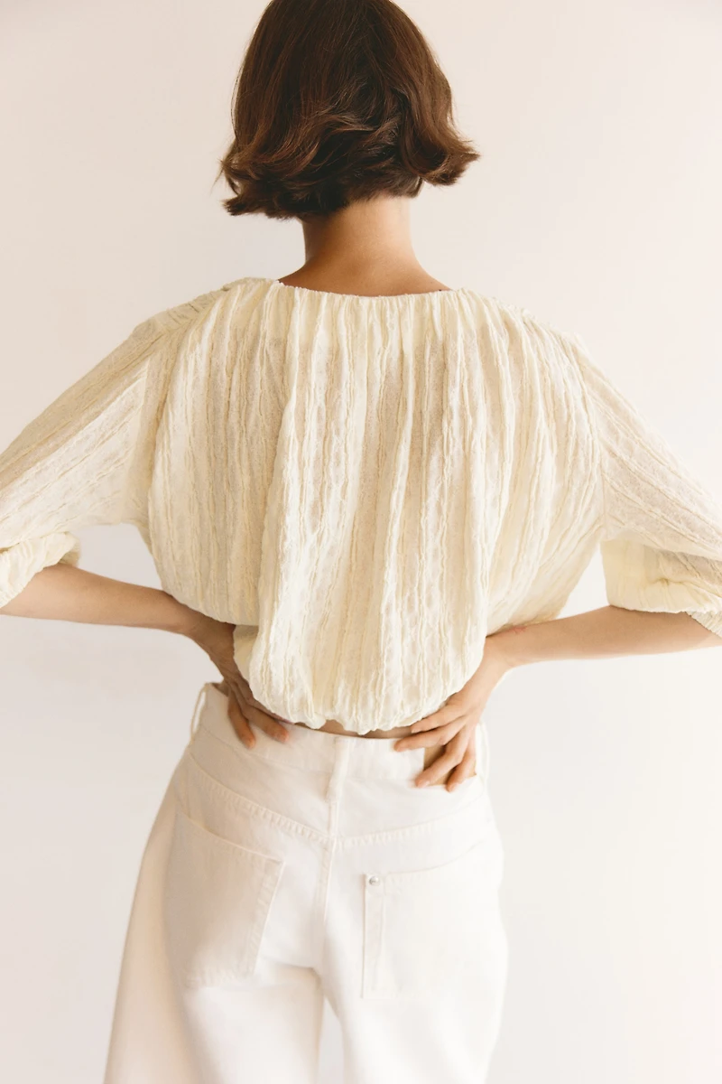 Textured Bubble-Hem Blouse