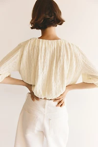 Textured Bubble-Hem Blouse