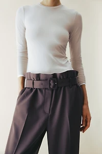 Belted Wool-Blend Pants