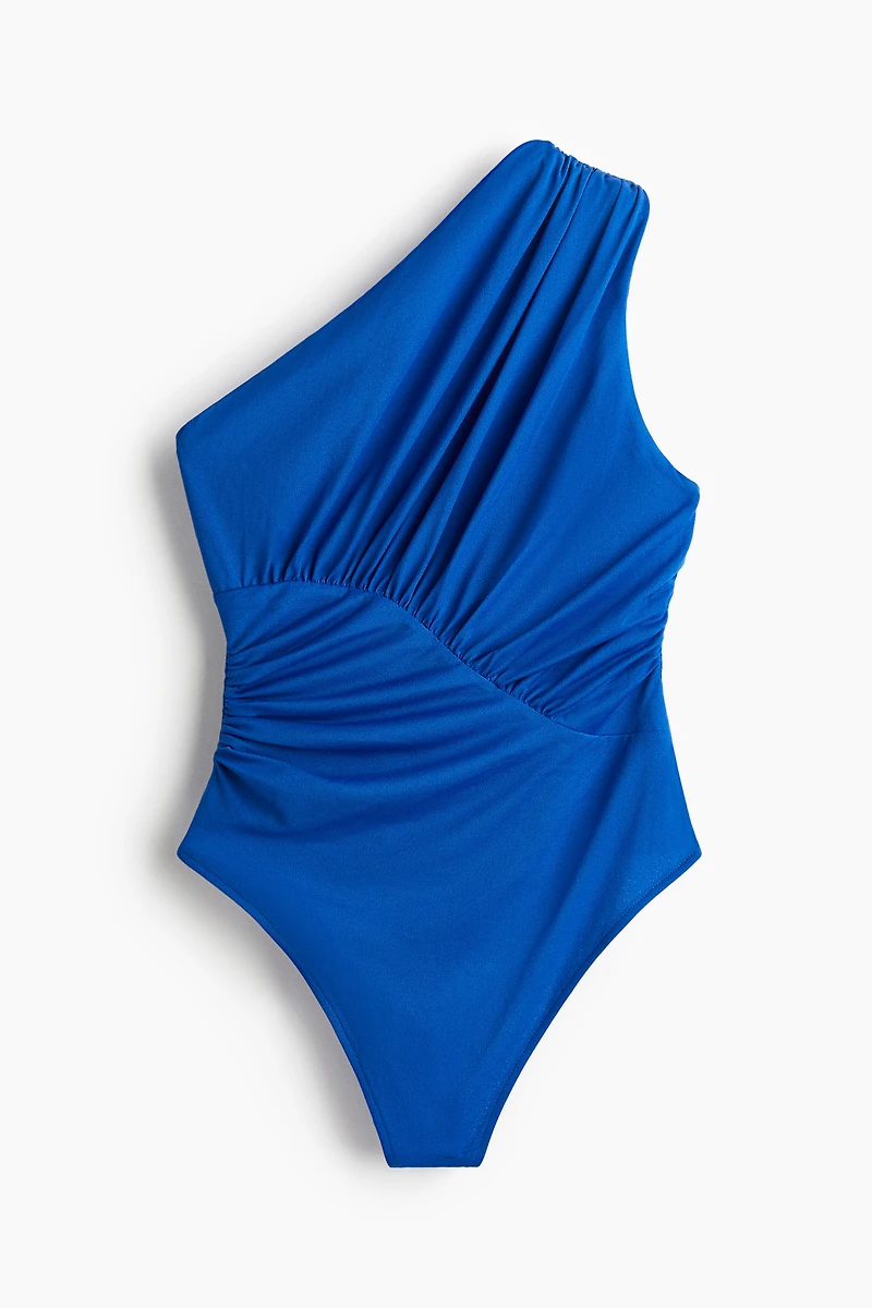 Draped One-Shoulder Thong Bodysuit