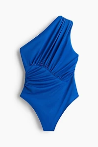 Draped One-Shoulder Thong Bodysuit