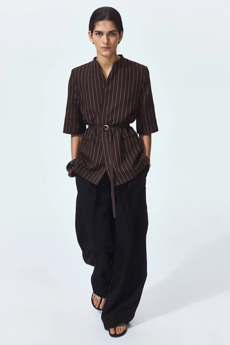 Short-Sleeved Linen-Blend Jacket