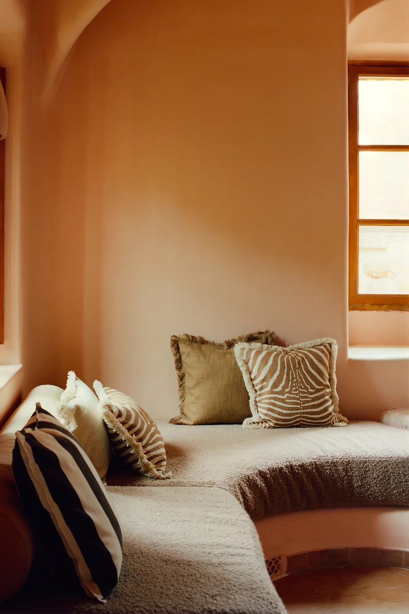 Linen-Blend Cushion Cover with Fringe