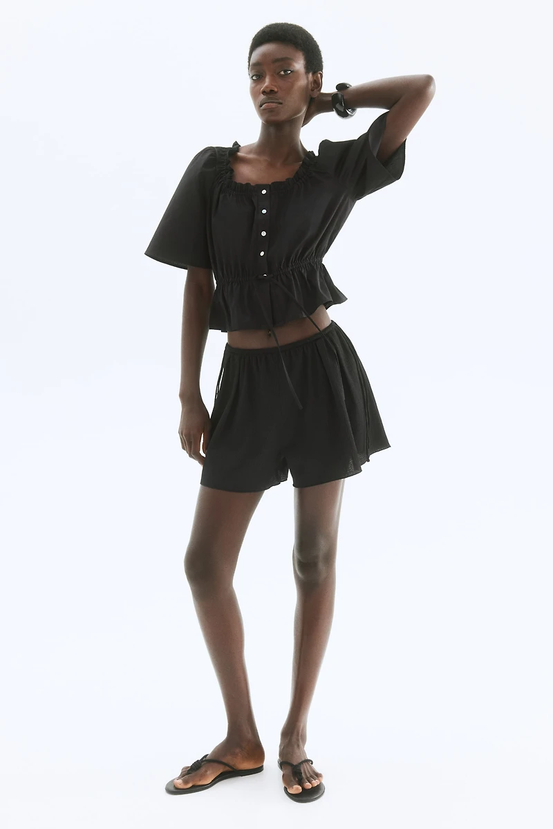 Ruffle-Trimmed Cotton Blouse
