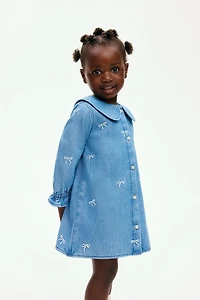 Embroidered-Detail Denim Shirt Dress