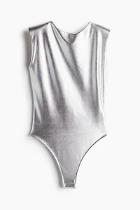 Shimmery Metallic Bodysuit with Shoulder Pads