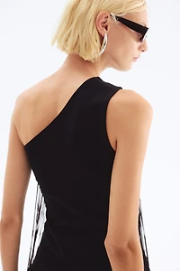 Fringe-Trimmed One-Shoulder Top