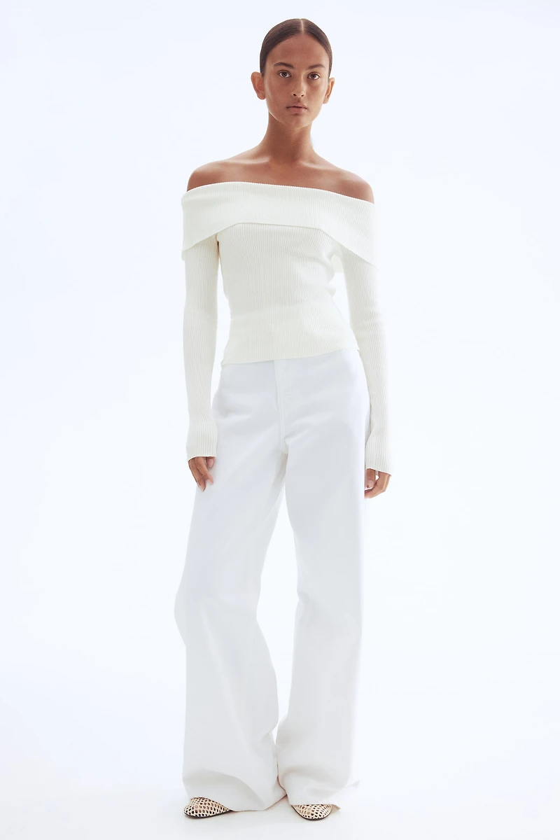 Rib-knit Off-the-shoulder Top
