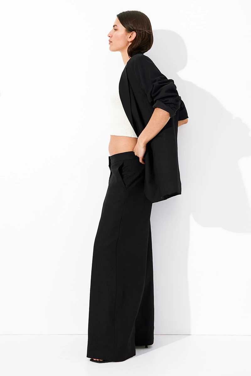 Wide-Leg Linen-Blend Pants
