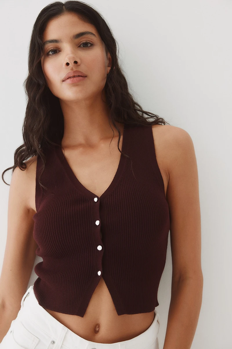 Button-Front Sweater Vest
