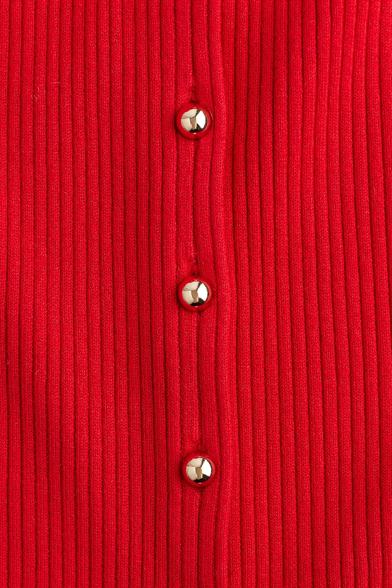 Rib-Knit Button-Front Dress