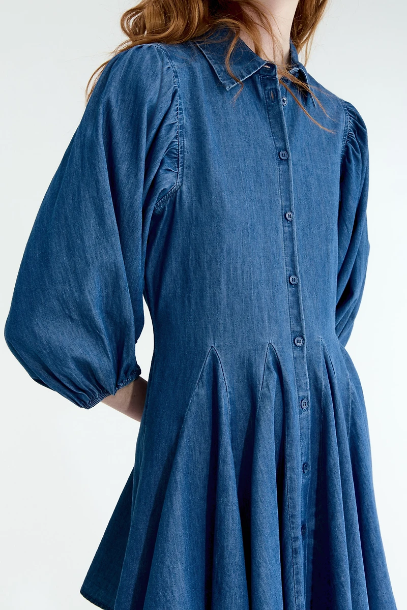 Puff-Sleeved Flared-Skirt Dress