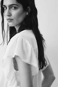 Flutter-Sleeved Lace-Trimmed Blouse