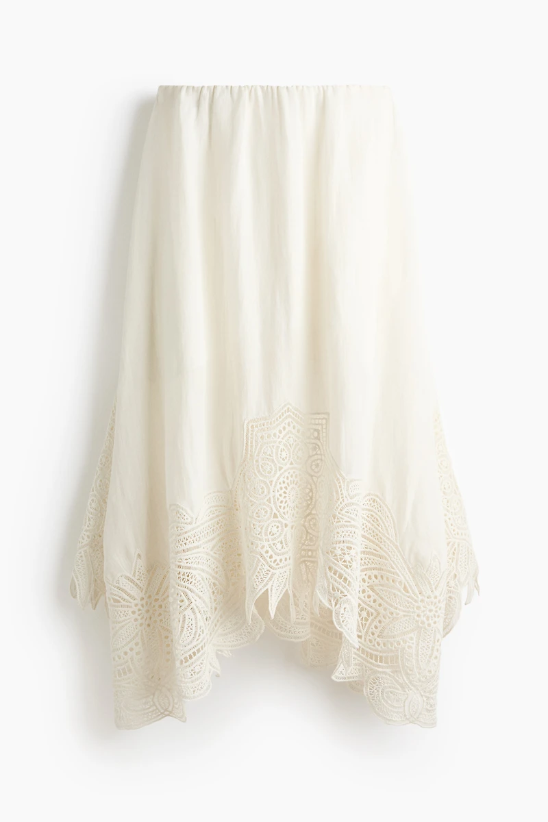Linen-Blend Skirt with Eyelet Embroidery