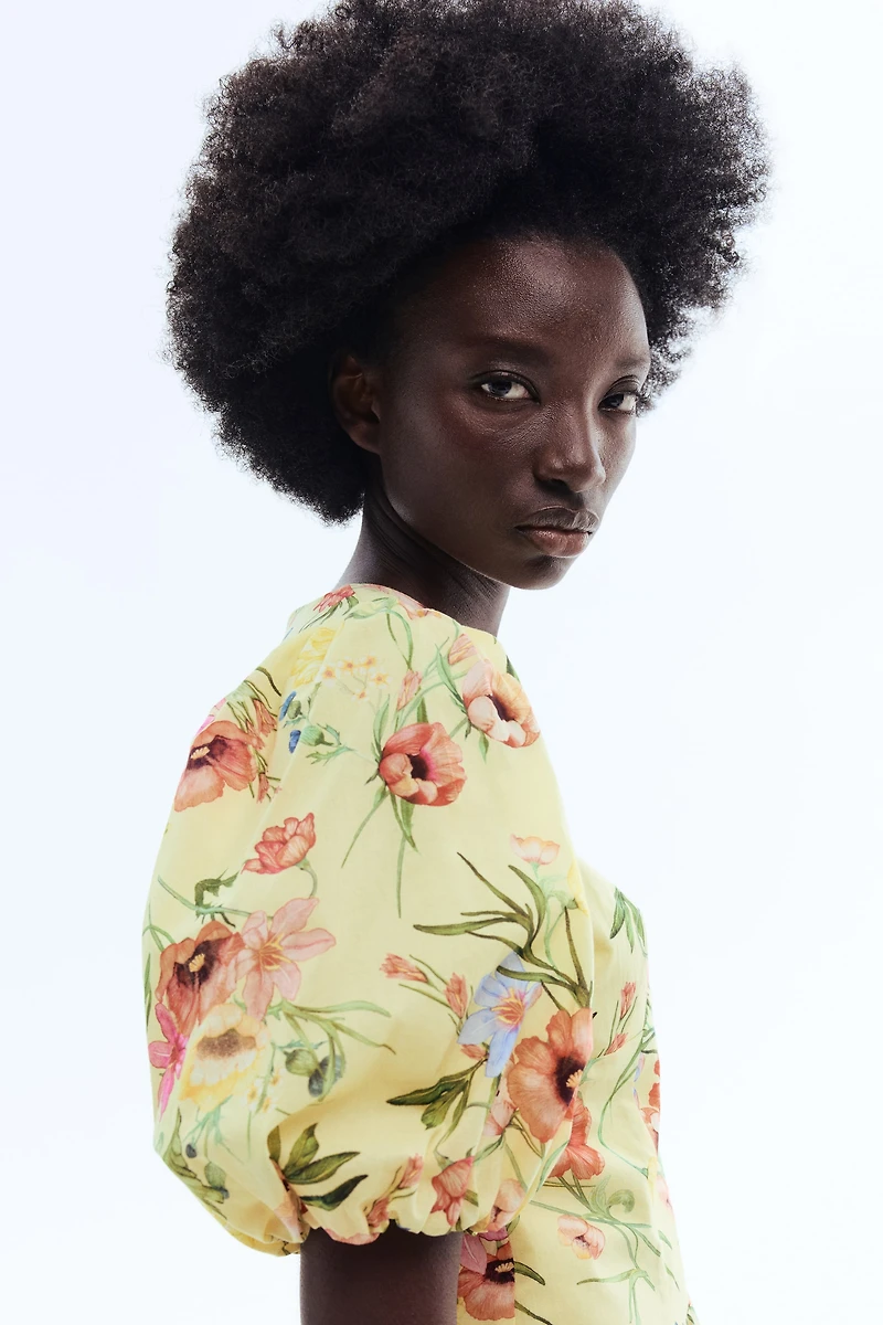 Balloon-Sleeved Cotton Dress