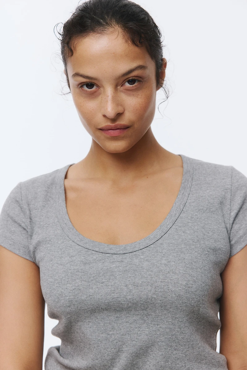 Ribbed Scoop-Neck T-Shirt