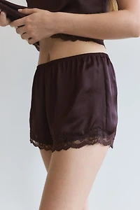 Lace-Trimmed Satin Pajamas