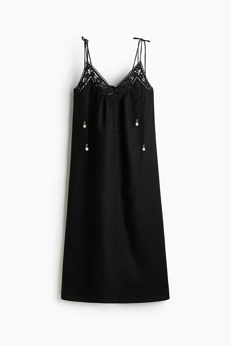 Eyelet-Embroidered Dress with Tie Shoulder Straps