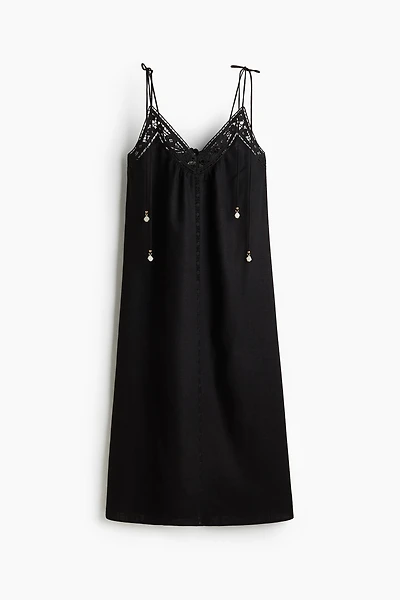 Eyelet-Embroidered Dress with Tie Shoulder Straps