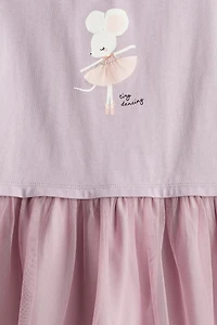 Print-Motif Tulle-Skirt Dress