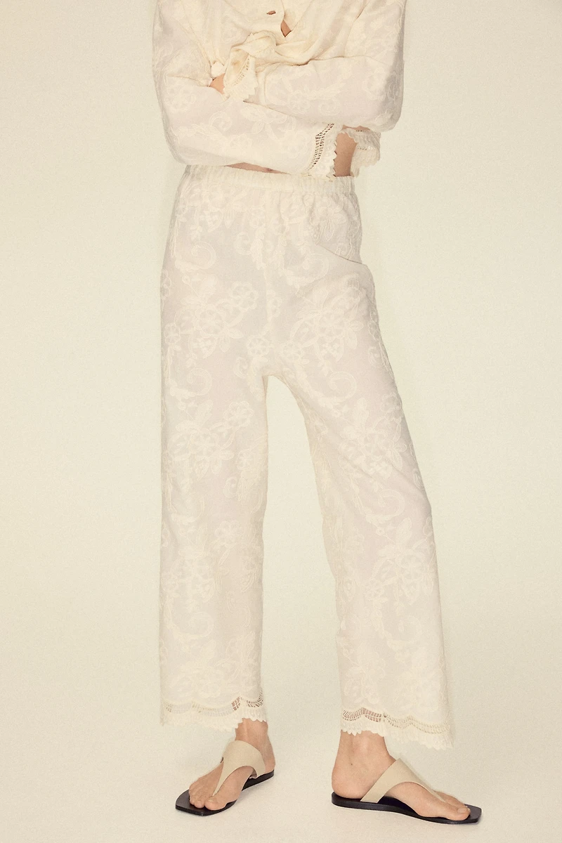 Embroidered Cotton Pants