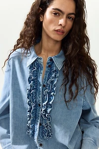 Ruffle-Trimmed Denim Shirt