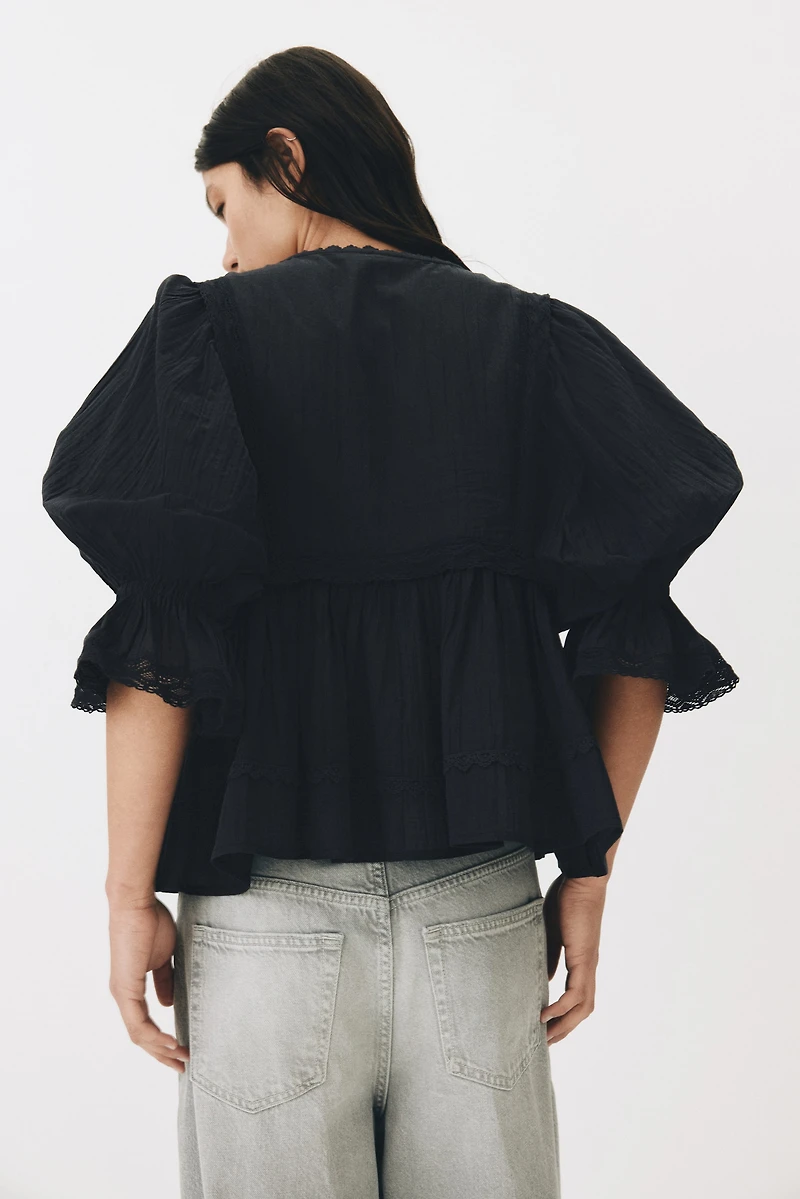 Lace-Trimmed Cotton Blouse
