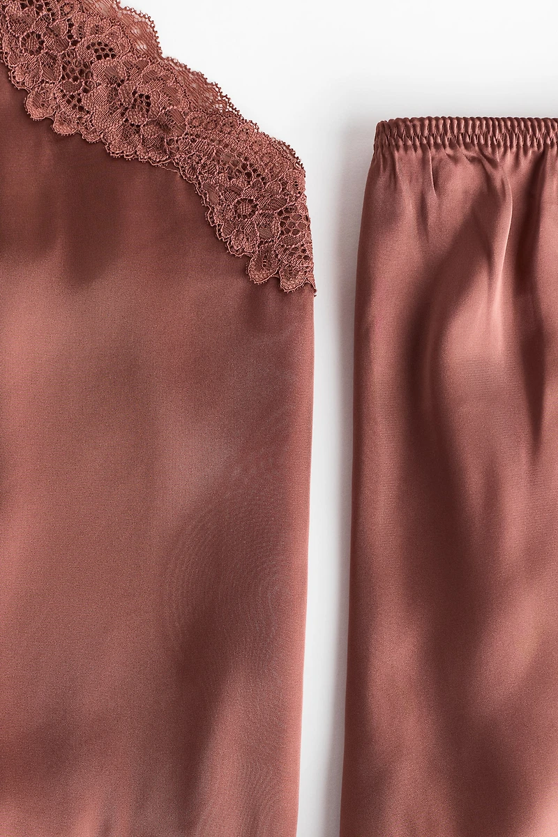 Lace-Trimmed Satin Pajamas