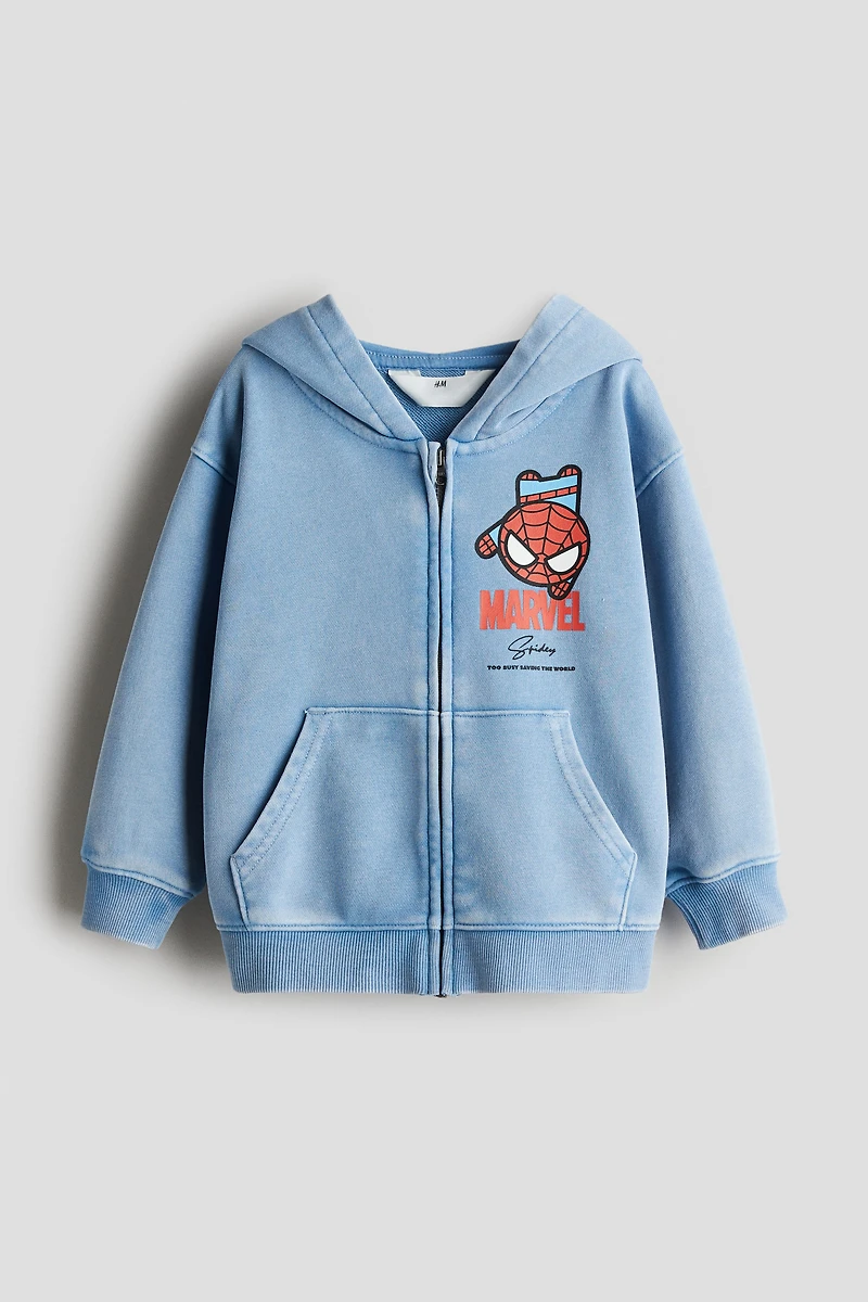 Print-Motif Hooded Jacket
