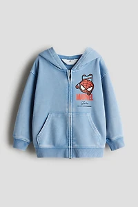 Print-Motif Hooded Jacket