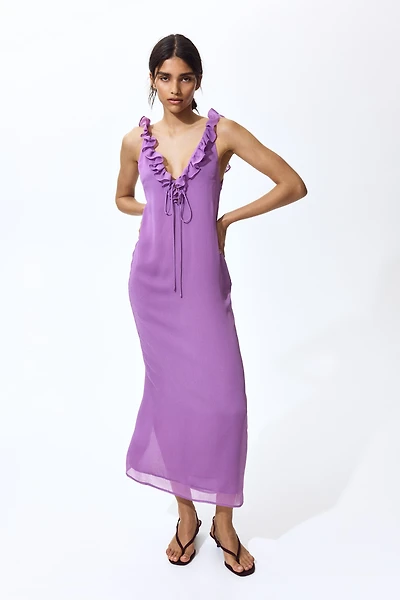Ruffle-Trimmed Crinkled Dress