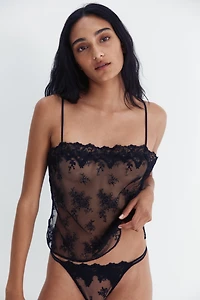 Embroidered Mesh Strappy Top