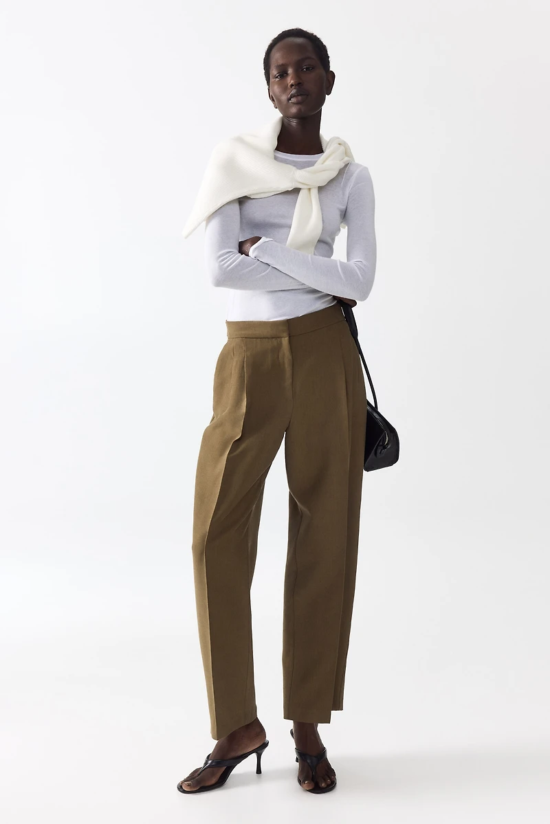 Barrel-Leg Twill Pants