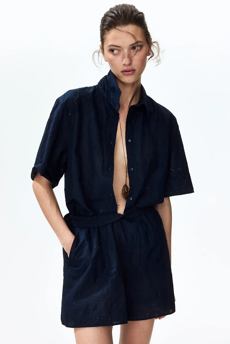 Eyelet-Embroidered Cotton Shorts