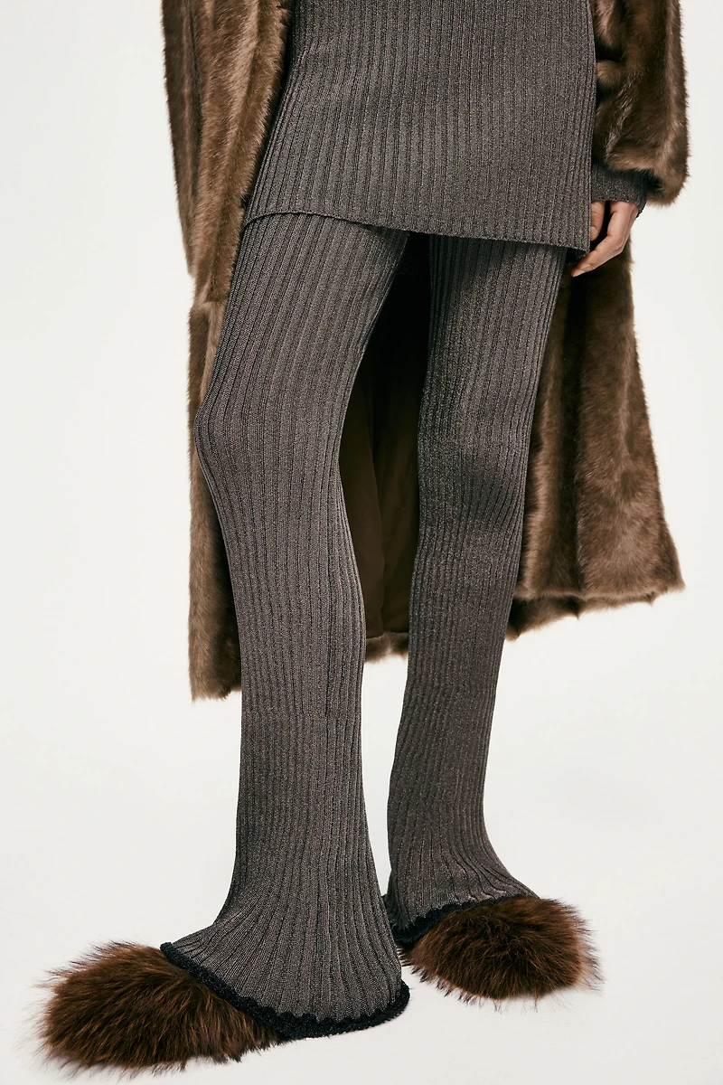 Metallic Rib-Knit Pants