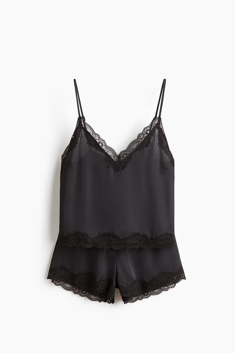 Lace-Trimmed Satin Pajamas