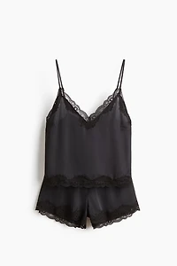 Lace-Trimmed Satin Pajamas