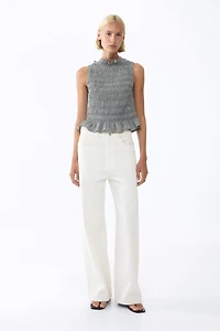 Smocked Ruffle-Trimmed Top