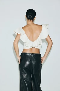 Flounce-Trimmed V-Neck Top