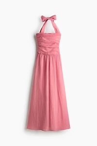 Robe dos nu froncée