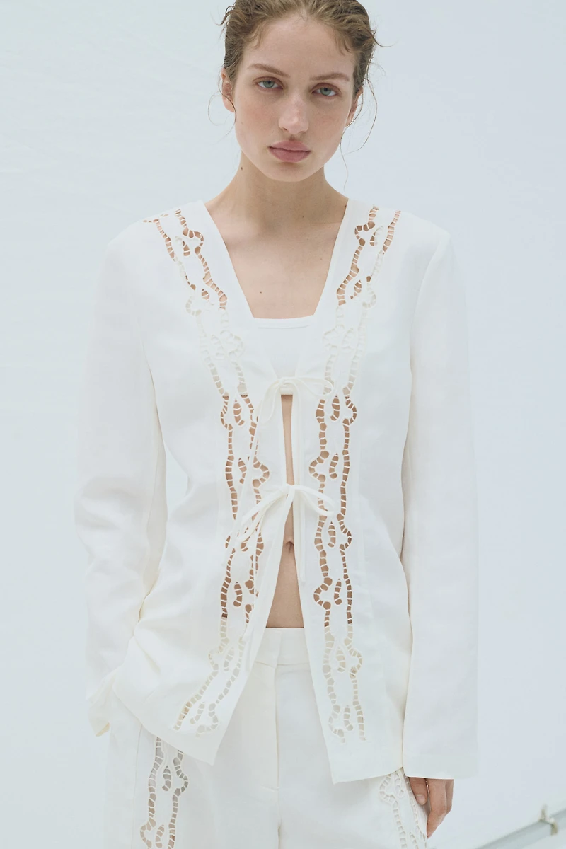 Tie-Front Linen-Blend Jacket