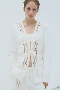 Tie-Front Linen-Blend Jacket