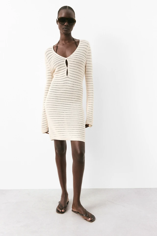 h&m pointelle knit dress Women's Black Embellished pointelle-knit dress