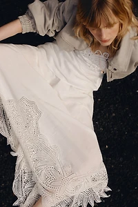 Linen-Blend Skirt with Eyelet Embroidery