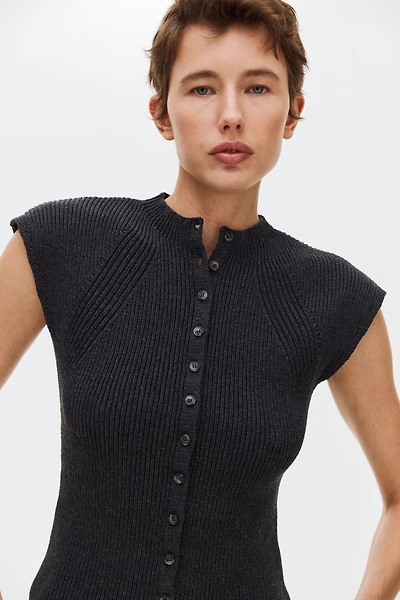 Short-Sleeved Rib-Knit Cardigan